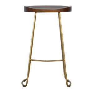 Solid Mango Wood Iron Based Gold Coloured Bar Stool