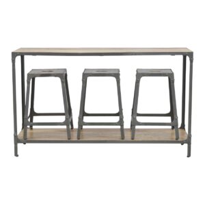 Solid Mango Wood Hallway Console with 3 Stools