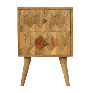 Solid Mango Wood Oak Finished 2 Drawer Pineapple Bedside