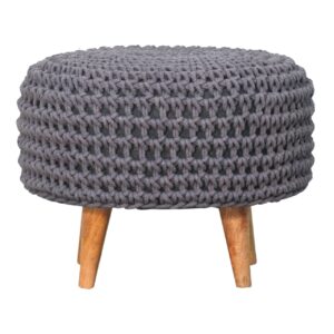 Solid Mango Wood Oak Finished Keeva with Grey Woven Upholstery Oval Stool