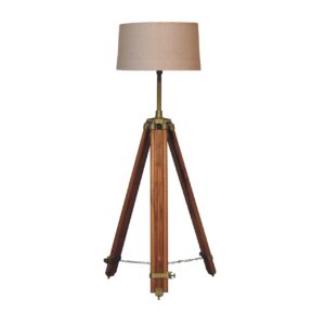 Solid Mango Wood Brass Plated and Teak Finished Floor Lamp