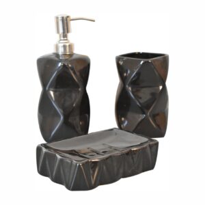 Mango Wood Sindri Black Ceramic 3 Piece Bathroom Set