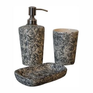 Mango Wood Daphine Black and White Ceramic 3 Piece Bathroom Set