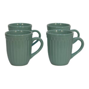 Solid Mango Sea Green Ribbed Mug - Set of 4