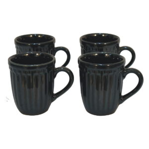 Solid Mango Black Ribbed Mug - Set of 4