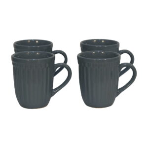 Solid Mango Grey Ribbed Mug - Set of 4