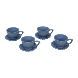 Solid Mango Set of 4 Blue Petal Cups and Saucers