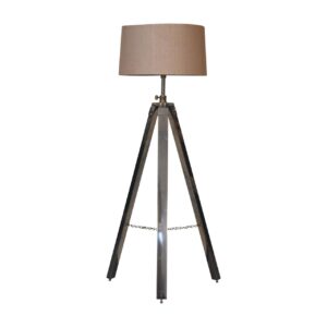 Solid Mango Wood Chrome Tripod Floor Lamp