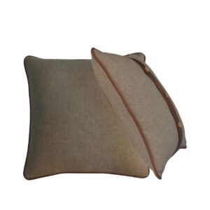 Solid Mango Set of 2 Quinn Leather and Sand Tweed Buttoned Cushions
