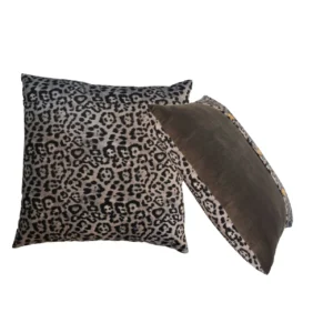 Solid Mango Set of 2 Quinn White Leopard & Grey Buttoned Cushions