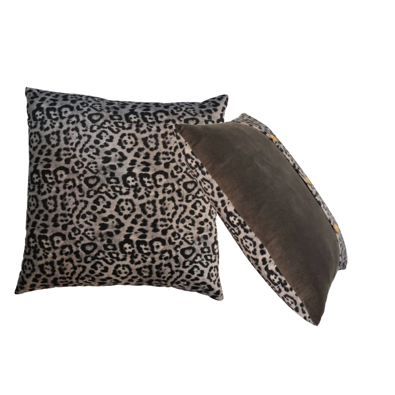 Solid Mango Set of 2 Quinn White Leopard & Grey Buttoned Cushions