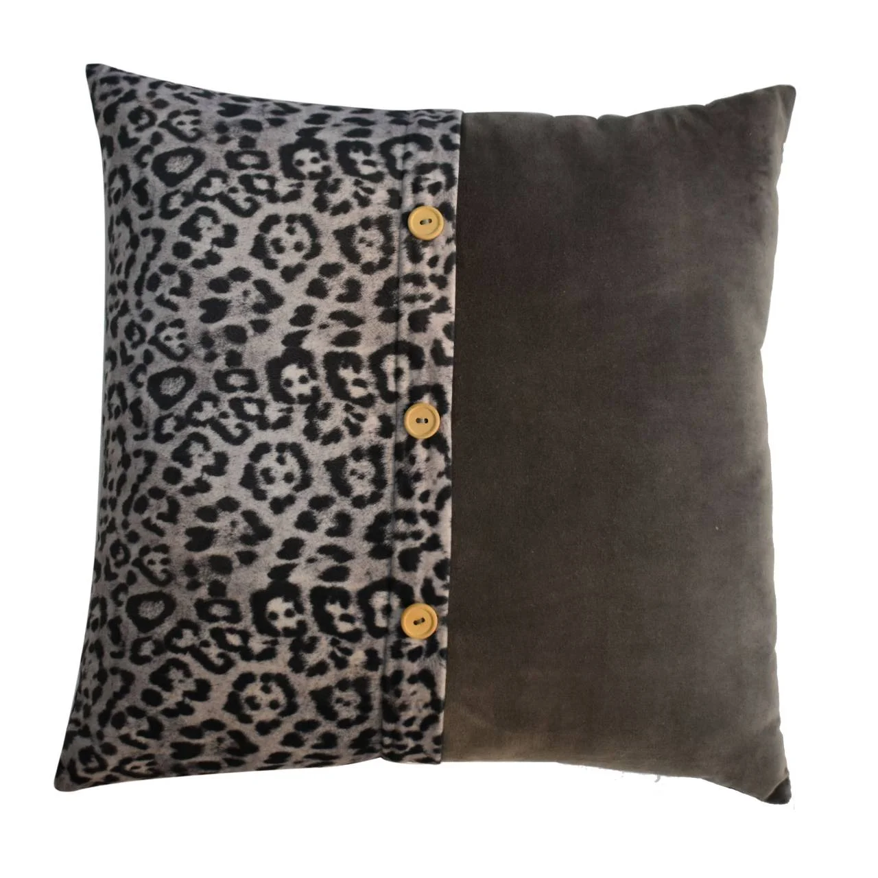 Solid Mango Set of 2 Quinn White Leopard & Grey Buttoned Cushions - Image 6