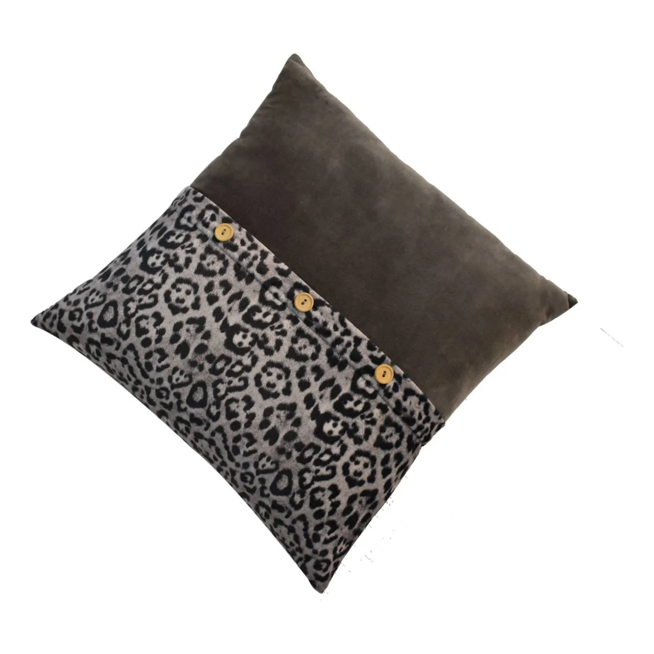 Solid Mango Set of 2 Quinn White Leopard & Grey Buttoned Cushions - Image 7