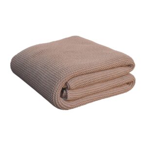 Beige Cotton Knitted Double Blanket Throw (200 x 150)
