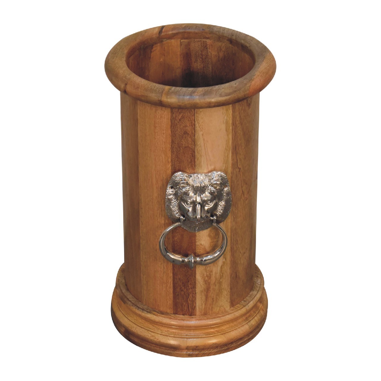 Solid Mango Wood Oak Finished Umbrella Stand with Knocker - Image 2