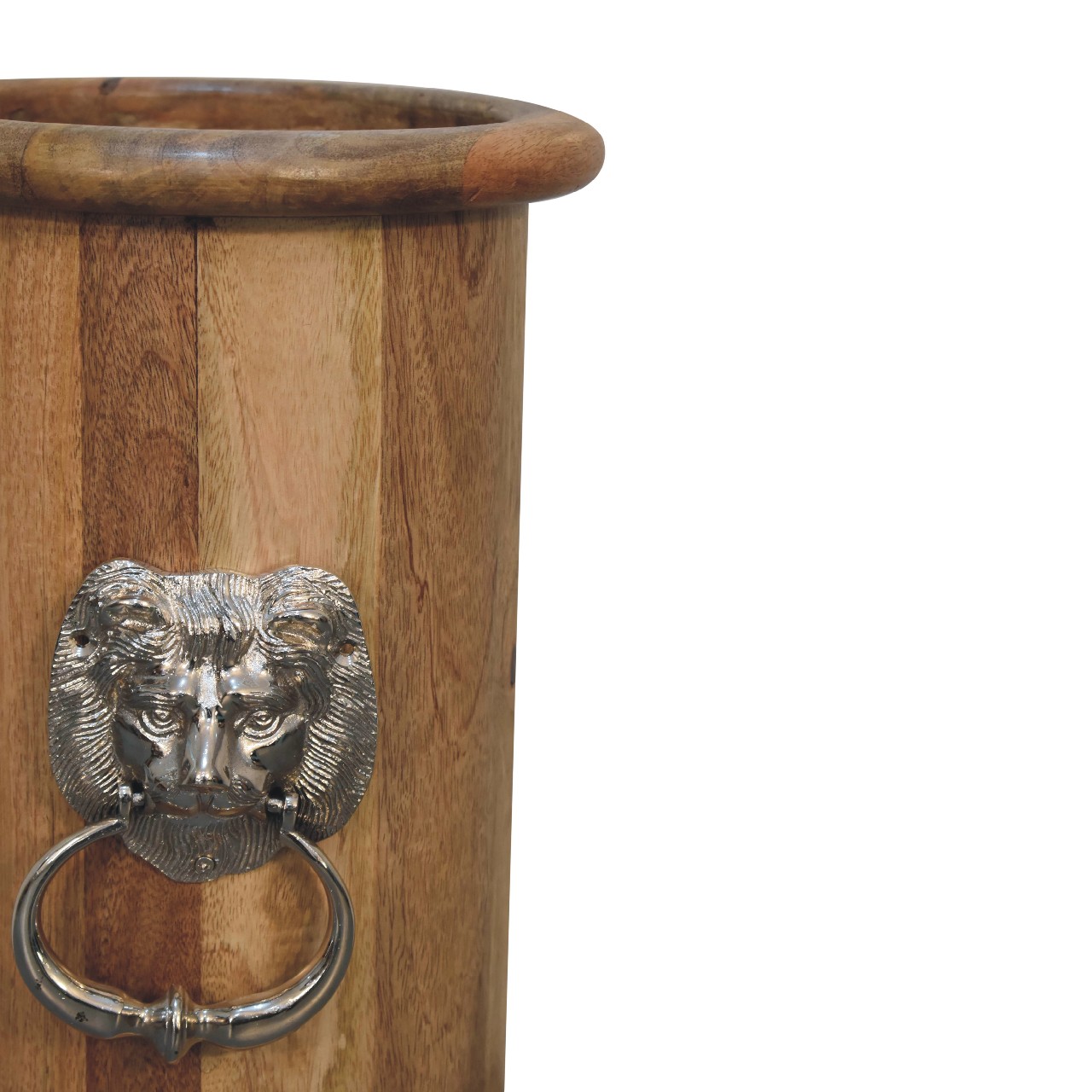 Solid Mango Wood Oak Finished Umbrella Stand with Knocker - Image 5