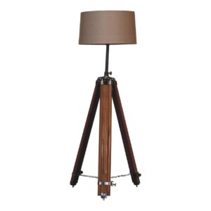 Solid Mango Wood Chrome Plated and Teak Finished Floor Lamp