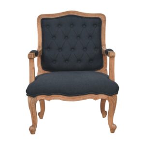 Solid Mango Wood Navy Blue Linen French Style Chair