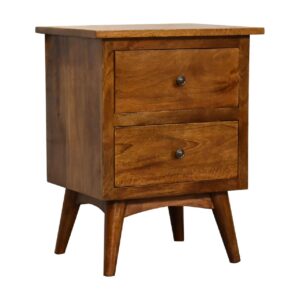 Solid Mango Wood Chestnut Finished 2 Drawer Bedside