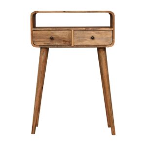 Mango Wood Mini Curved Oak-ish Console Table