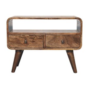 Solid Mango Wood Oak Finished Grey Washed 2 Drawer Media Unit