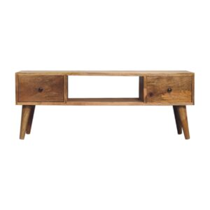 Solid Mango Wood Oak Finished Classic Coffee Table with 2 Drawers
