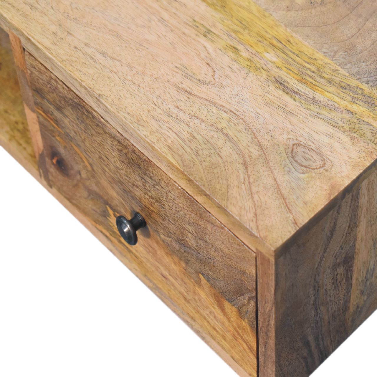 Solid Mango Wood Oak Finished Classic Coffee Table with 2 Drawers - Image 6