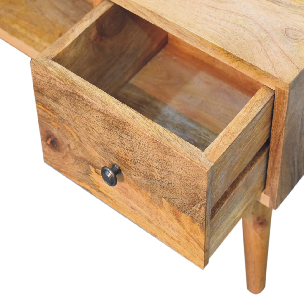 Solid Mango Wood Oak Finished Classic Coffee Table with 2 Drawers - Image 7