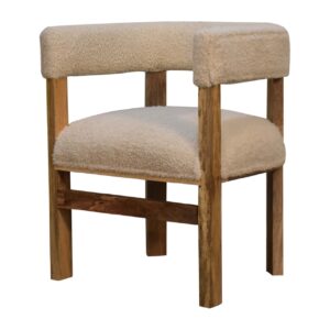 Solid Mango Wood Boucl? Cream Chair