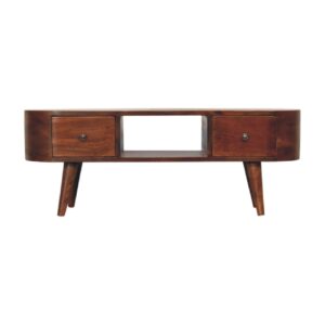 Mango Wood Chestnut Round Open Media Unit