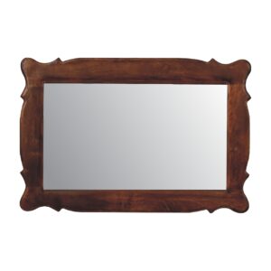 Solid Mango Wood Chestnut Wooden Hand Carved Oblong Frame with Mirror