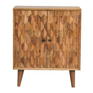Solid Mango Wood Oak Finished Pineapple Patterned 2 Door Cabinet