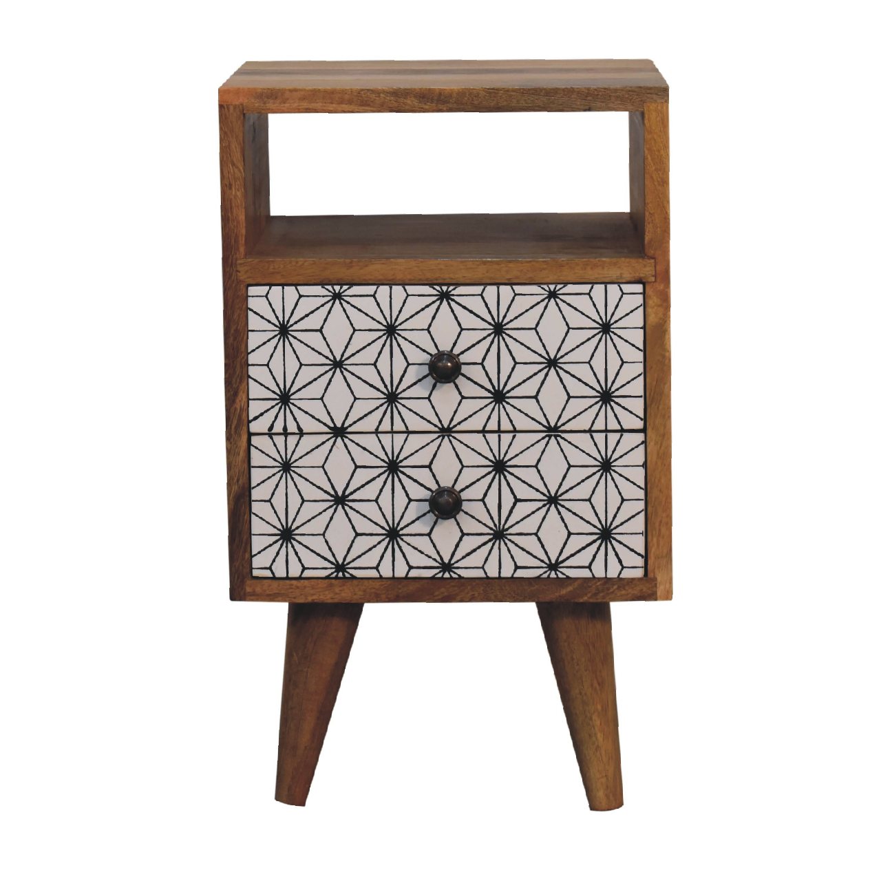 Solid Mango Oak Finished Prima Bedside with Screen Print