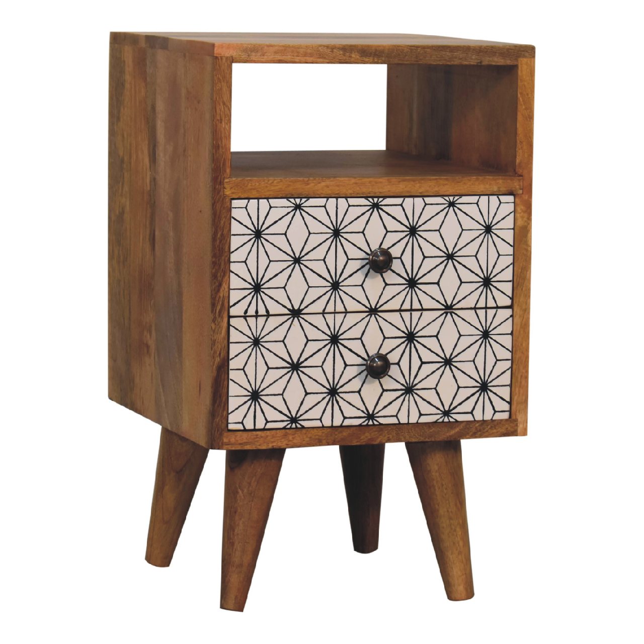 Solid Mango Oak Finished Prima Bedside with Screen Print - Image 3