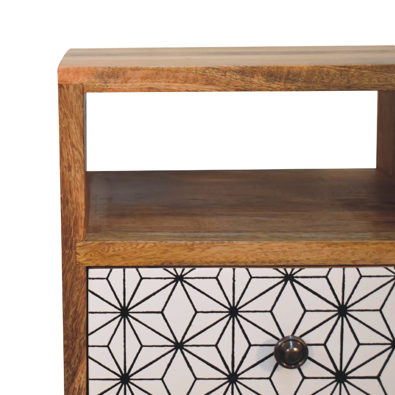 Solid Mango Oak Finished Prima Bedside with Screen Print - Image 4