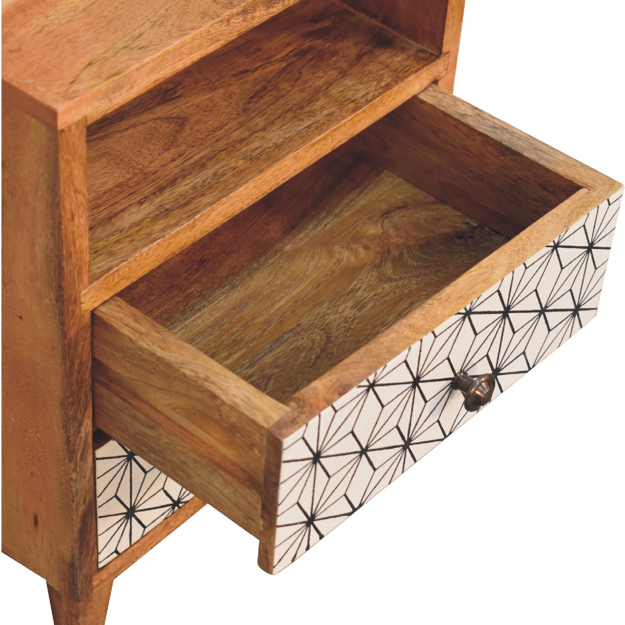 Solid Mango Oak Finished Prima Bedside with Screen Print - Image 6