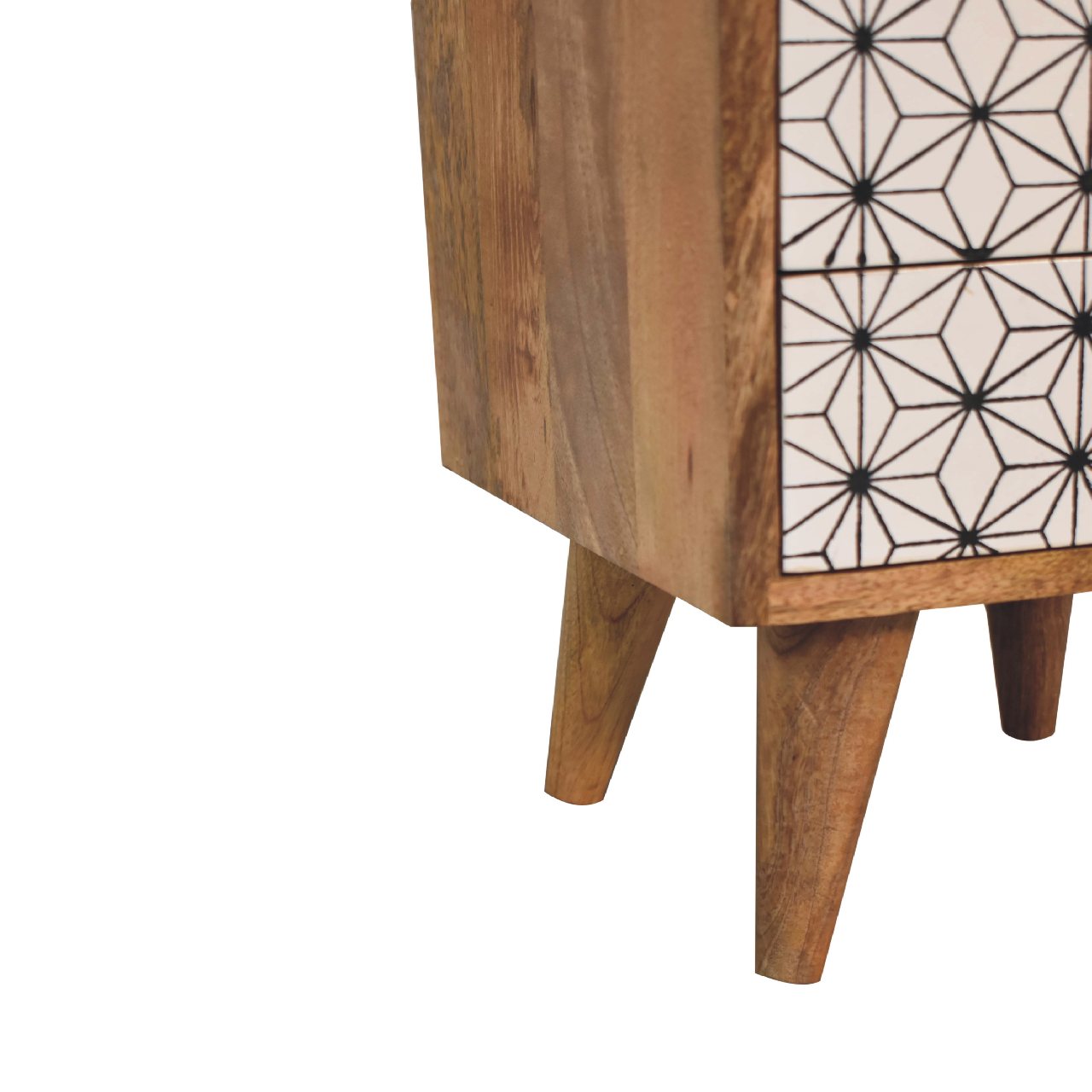 Solid Mango Oak Finished Prima Bedside with Screen Print - Image 7
