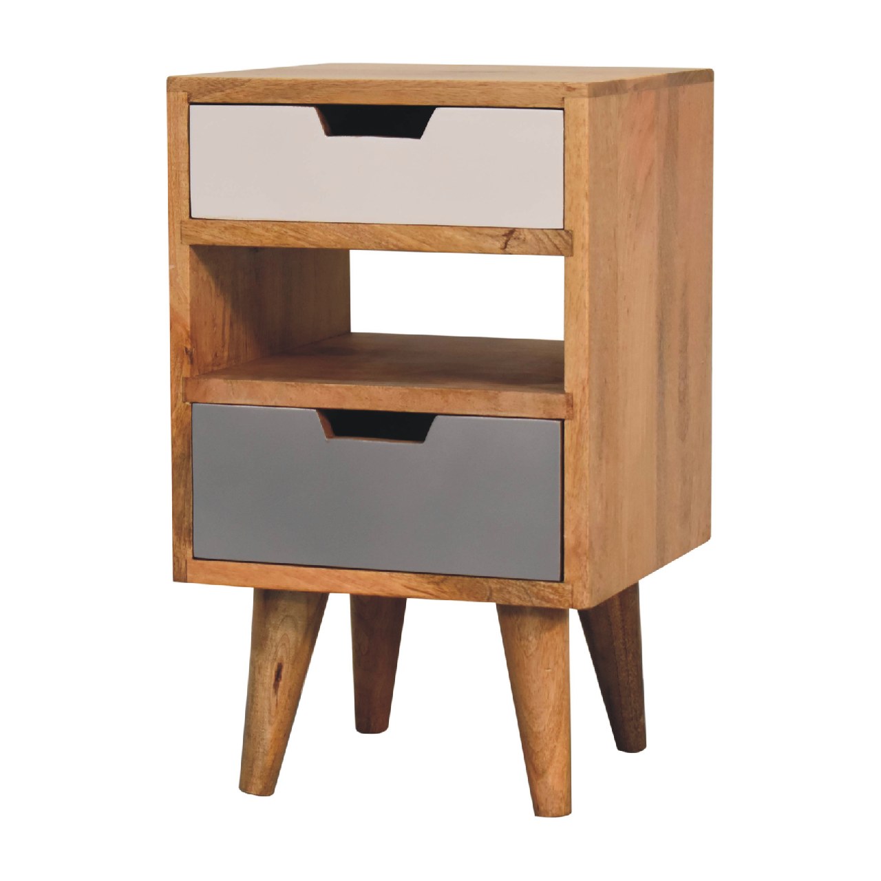 Solid Mango Oak Finished with Grey and White Bedside with Screen Print - Image 3