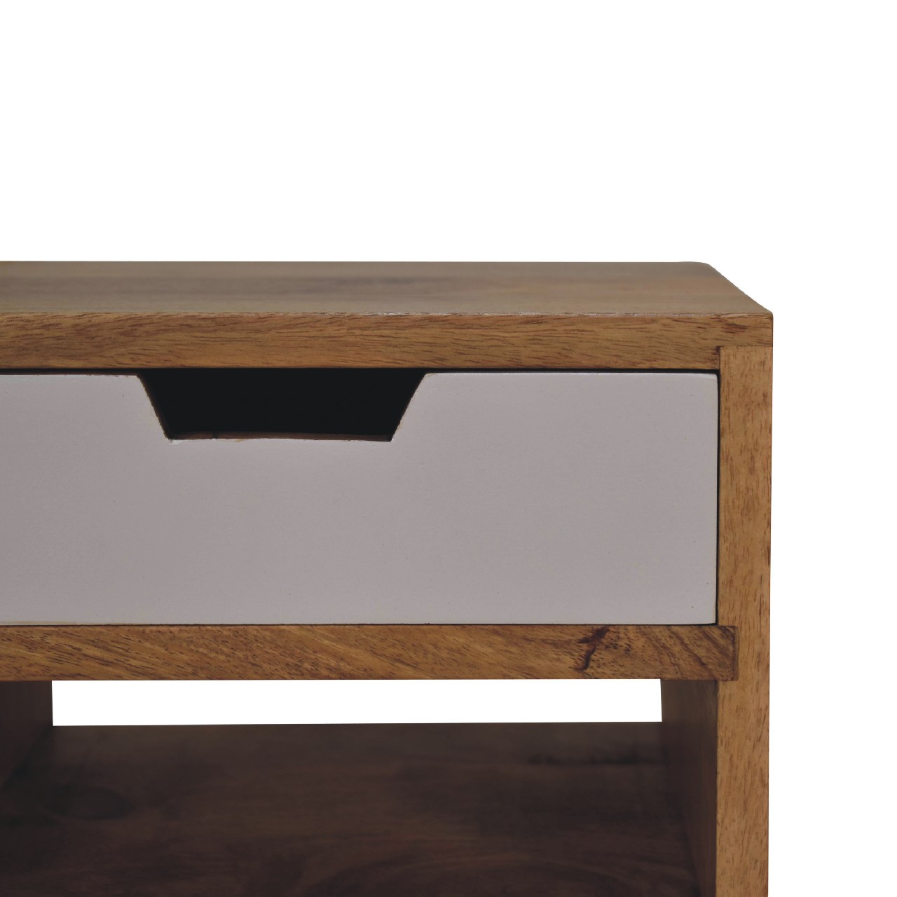 Solid Mango Oak Finished with Grey and White Bedside with Screen Print - Image 4