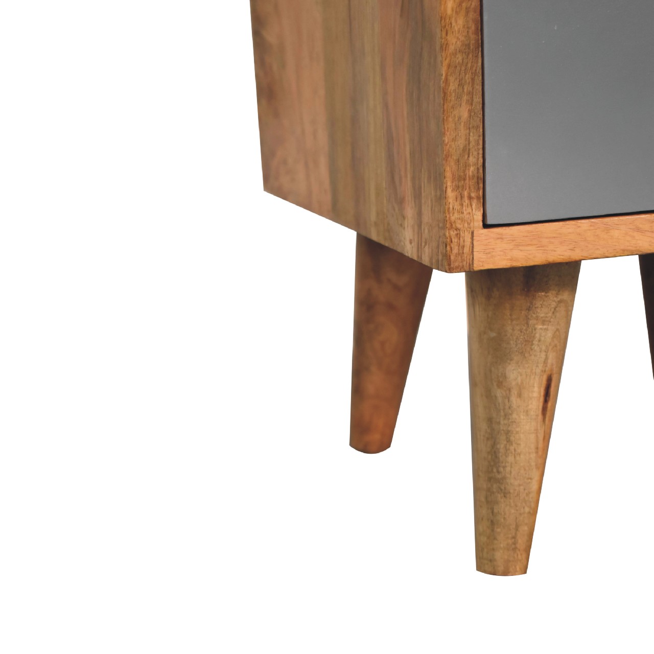 Solid Mango Oak Finished with Grey and White Bedside with Screen Print - Image 7