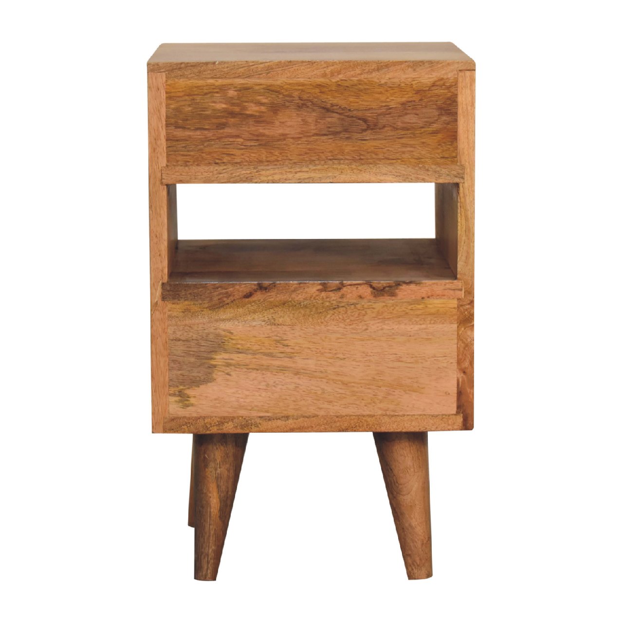 Solid Mango Oak Finished with Grey and White Bedside with Screen Print - Image 9