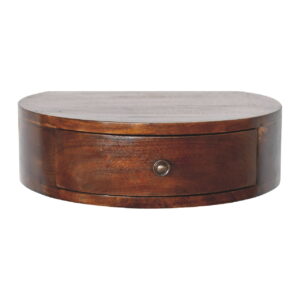 Solid Mango Wood Chestnut Finished 1 Drawer Wall Mounted Rounded Bedside