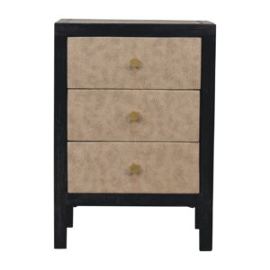 Solid Mango Wood Ash and Faux Leather Finished 3 Drawer Mini Bedside