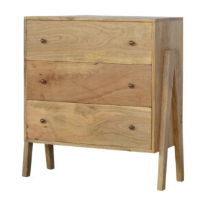 Solid Mango Wood Oak Finished Scandinavian Style 3 Drawer V-Shaped Chest1