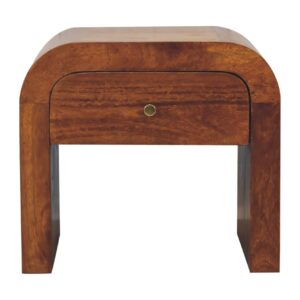 Solid Mango Chestnut Finished Wood Rounded Darcy Bedside Table/Cabinet