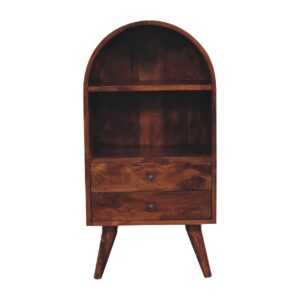 Solid Mango Wood Chestnut Finished Rounded Top Display Cabinet