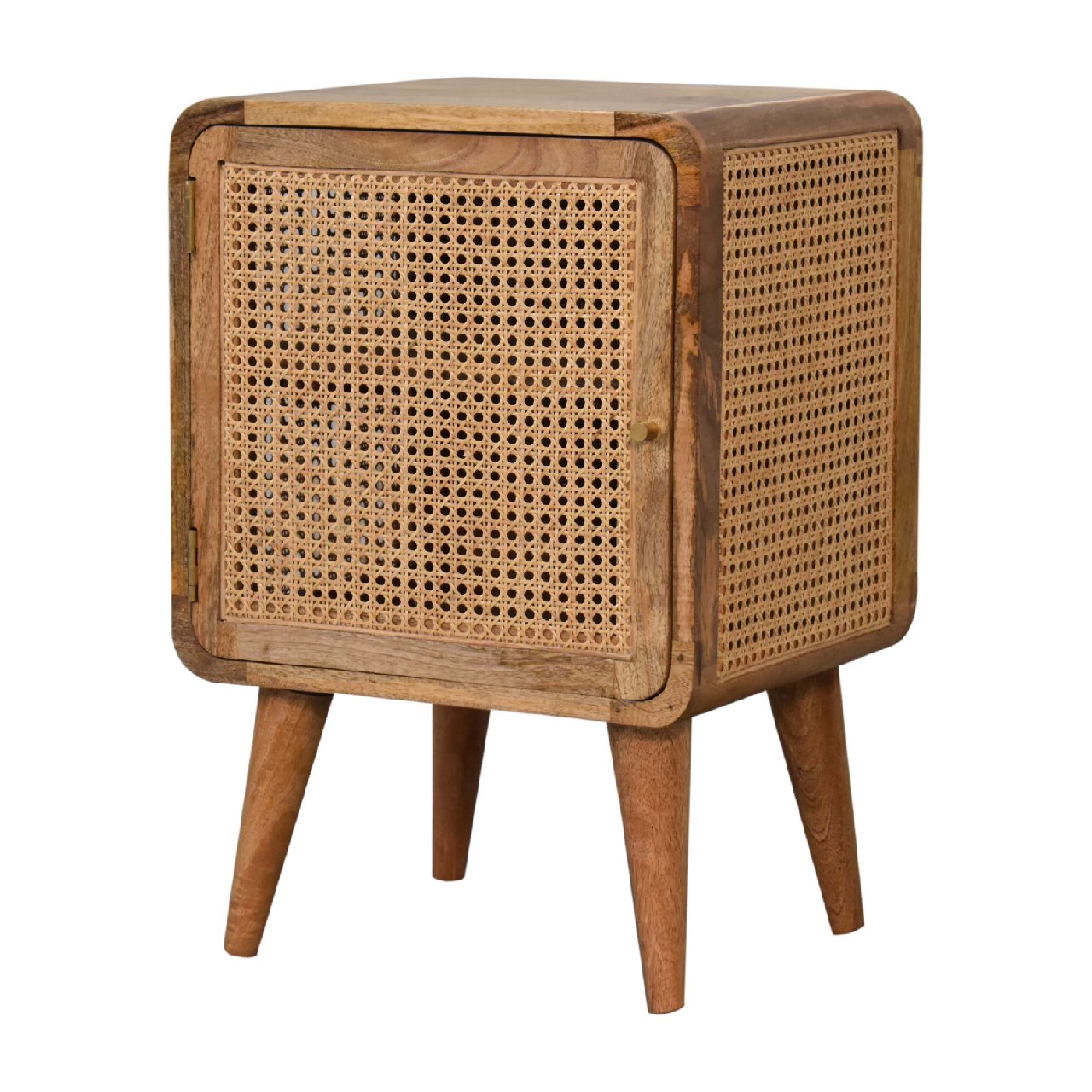 Solid Mango Wood Oak and Rattan Woven Door Bedside - Image 2