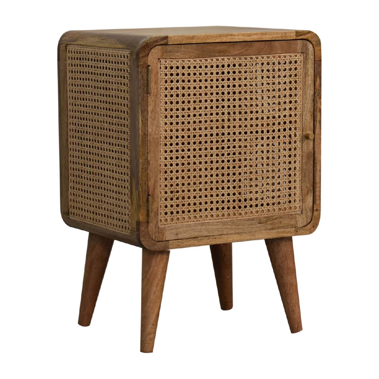 Solid Mango Wood Oak and Rattan Woven Door Bedside - Image 3