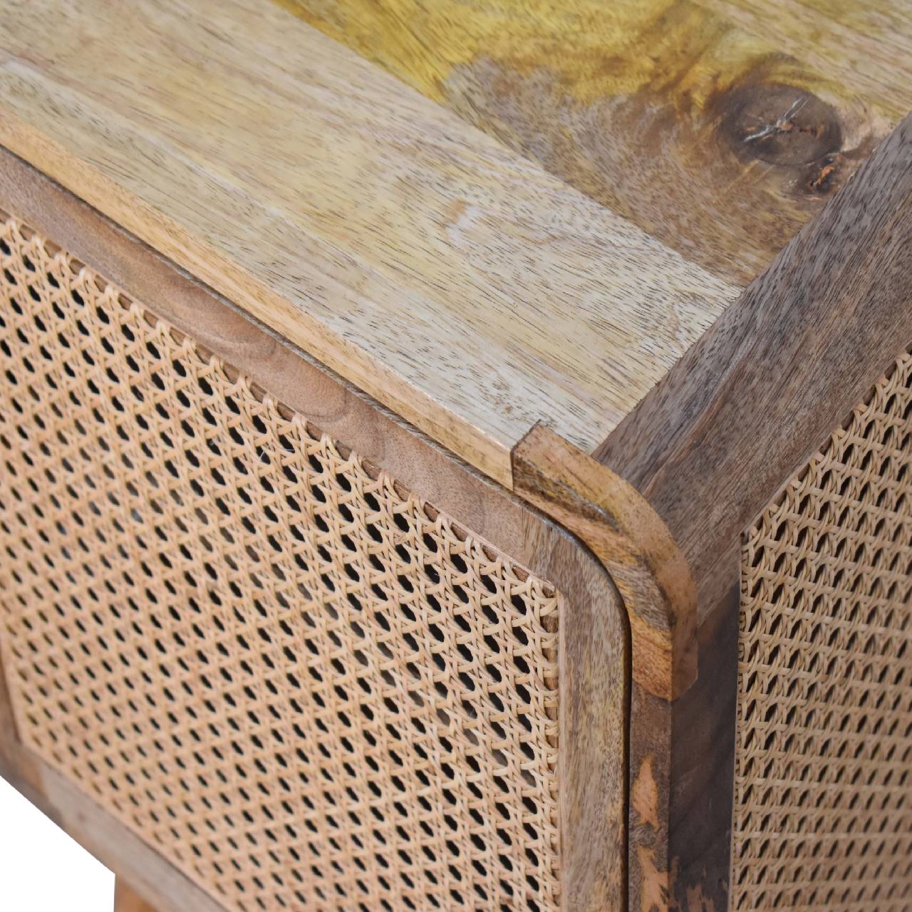 Solid Mango Wood Oak and Rattan Woven Door Bedside - Image 5
