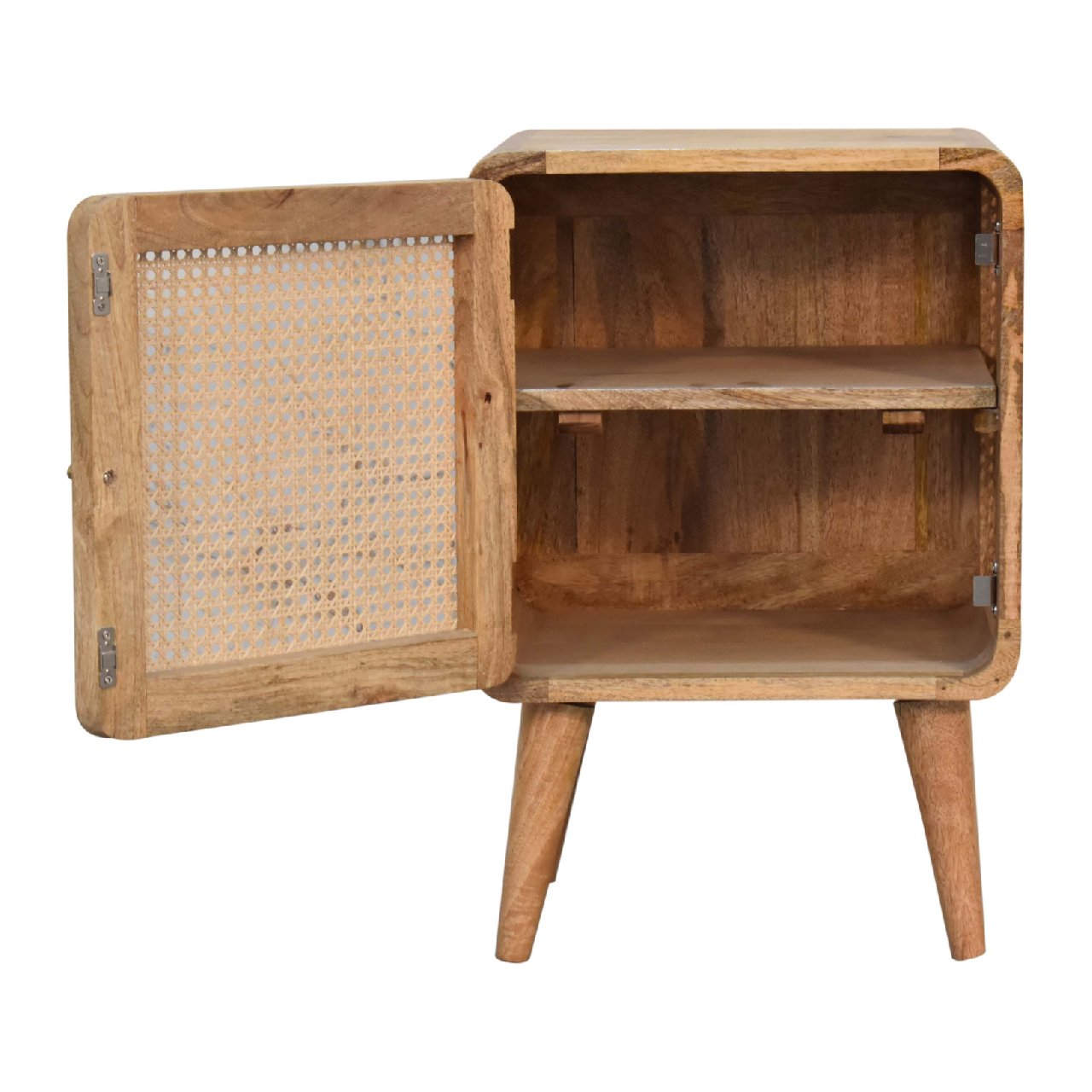 Solid Mango Wood Oak and Rattan Woven Door Bedside - Image 7